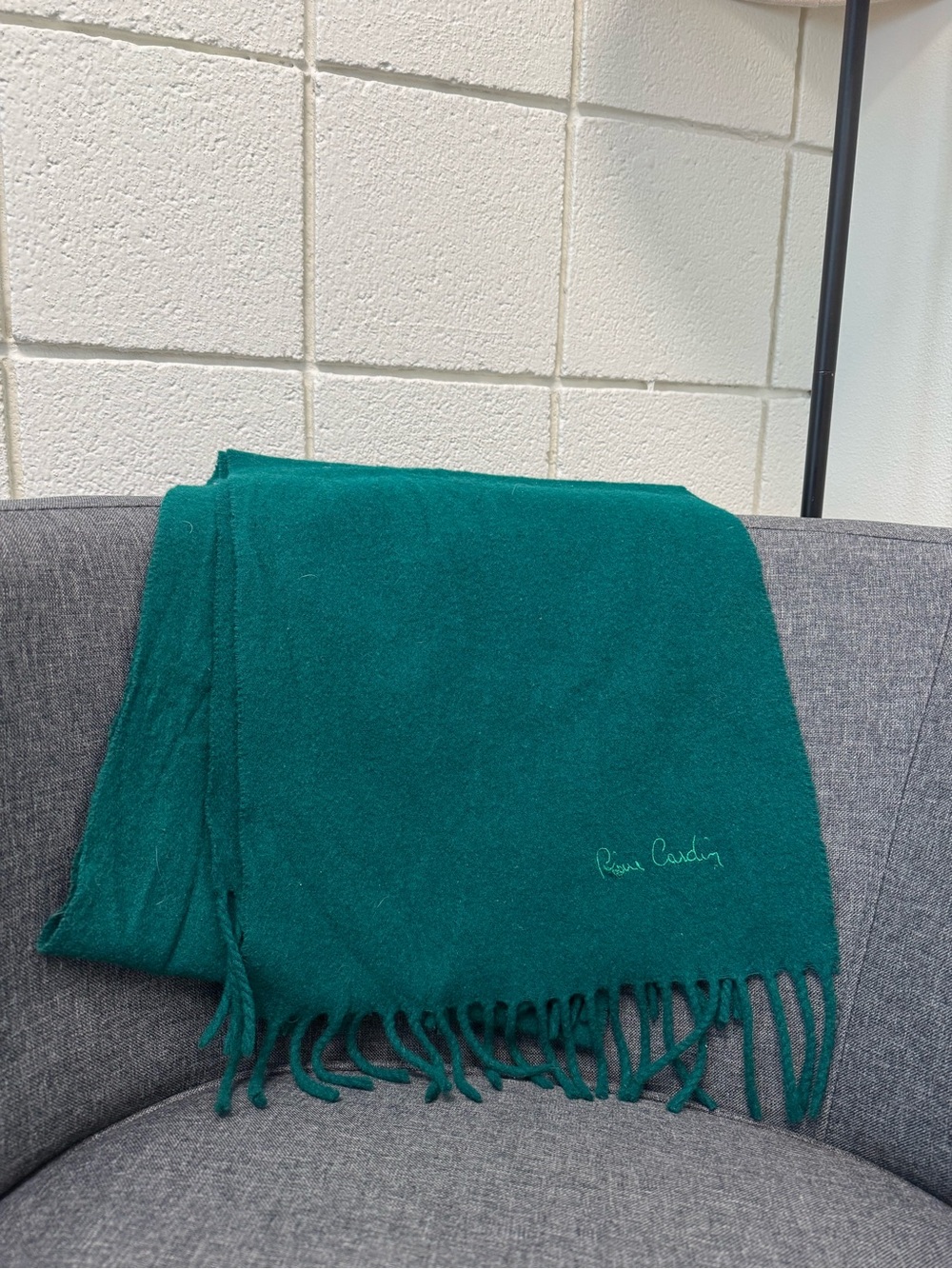 Pierre Cardin Teal Green Fringe Throw Blanket